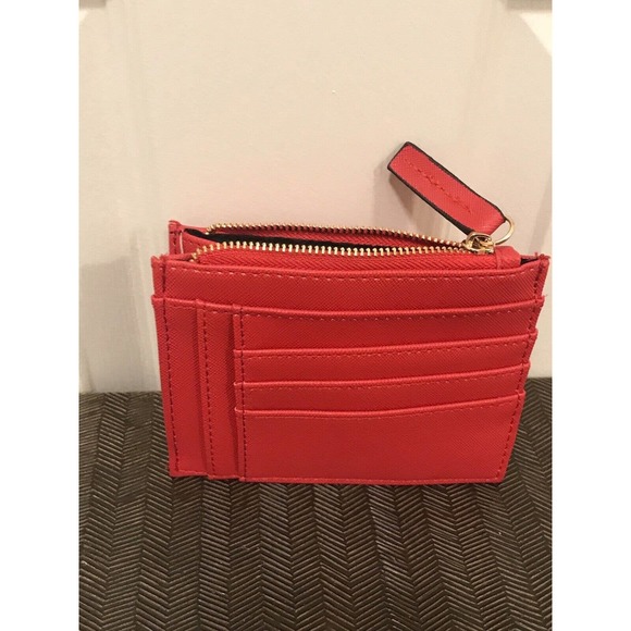 Steve Madden Red Card Holder, ID Wallet Zip Coin Purse - Picture 3 of 14